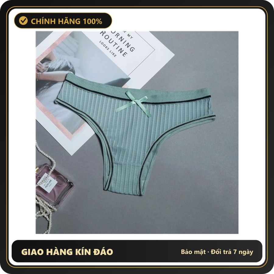 (Che Tên) Quần Lót Nữ Thun Gân Cotton Đính Nơ Bikini - T321 Xanh Mạ Giao Nhanh Toàn Quốc