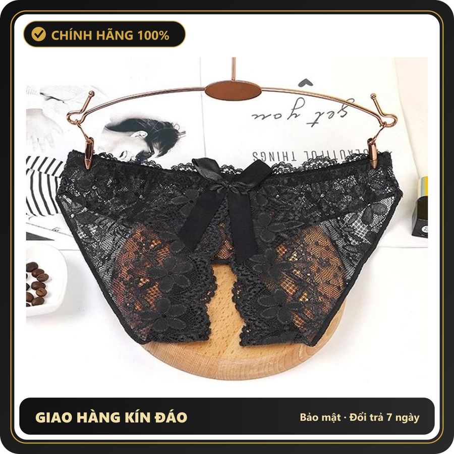 (Che Tên) Quần Lót Sexy Ren Hoa Xẻ Đáy Gợi Cảm Tinh Tế Sịp Nữ Khoét Đũng Phối Nơ Dễ Thương Quyến Rũ - T306 Đen - Hàng Mới Về
