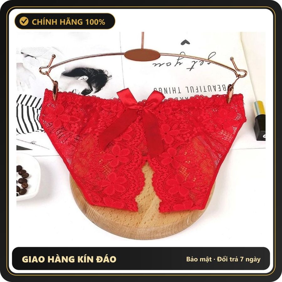 (Che Tên) Quần Lót Sexy Ren Hoa Xẻ Đáy Sịp Nữ Phối Nơ - T306 Đỏ - Hàng Mới Về