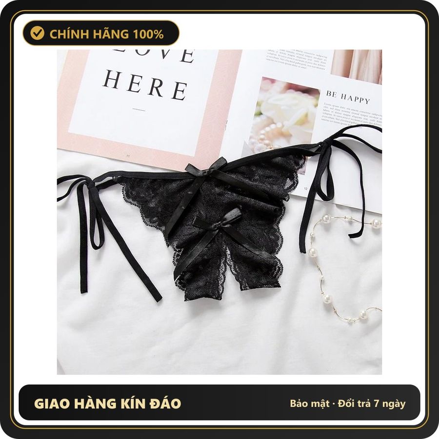 (Che Tên) Quần Lót Nữ Ren Hoa Mềm Mại Cột Dây Hông Gợi Cảm Quần Chip Xẻ Đáy Mỏng Siêu Đẹp Quyến Rũ - T307 Đen Hỗ Trợ 24/7
