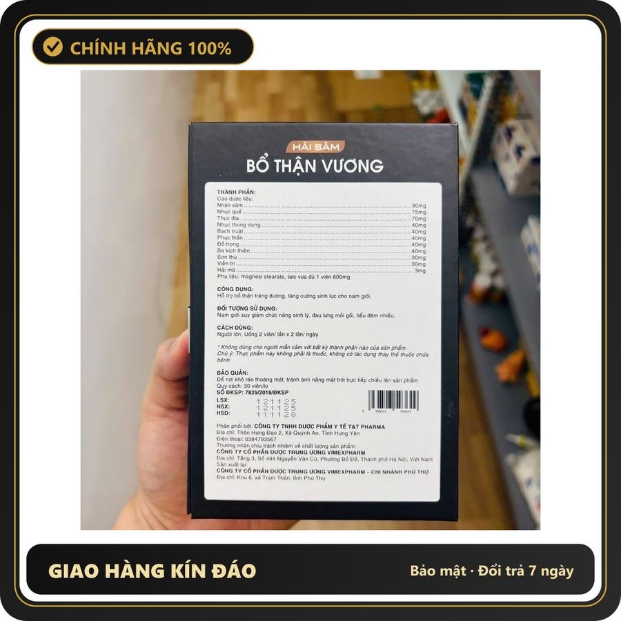 (Che Tên) Viên Uống Hải Sâm Bổ Thận Vương (Chai 30 Viên), Hỗ Trợ Bổ Thận, Tráng Dương, Tăng Cường Sinh Lực Cho Nam Giới Chuẩn Auth