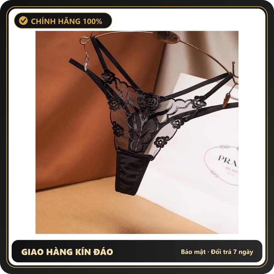 (Che Tên) Quần Lót Nữ Lọt Khe Ren Lưới Xuyên Thấu Sexy Gợi Cảm Quần Chip Dây Hoạ Tiết Hoa Hồng Mềm Mại Quyến Rũ - T331 Đen Hỗ Trợ 24/7