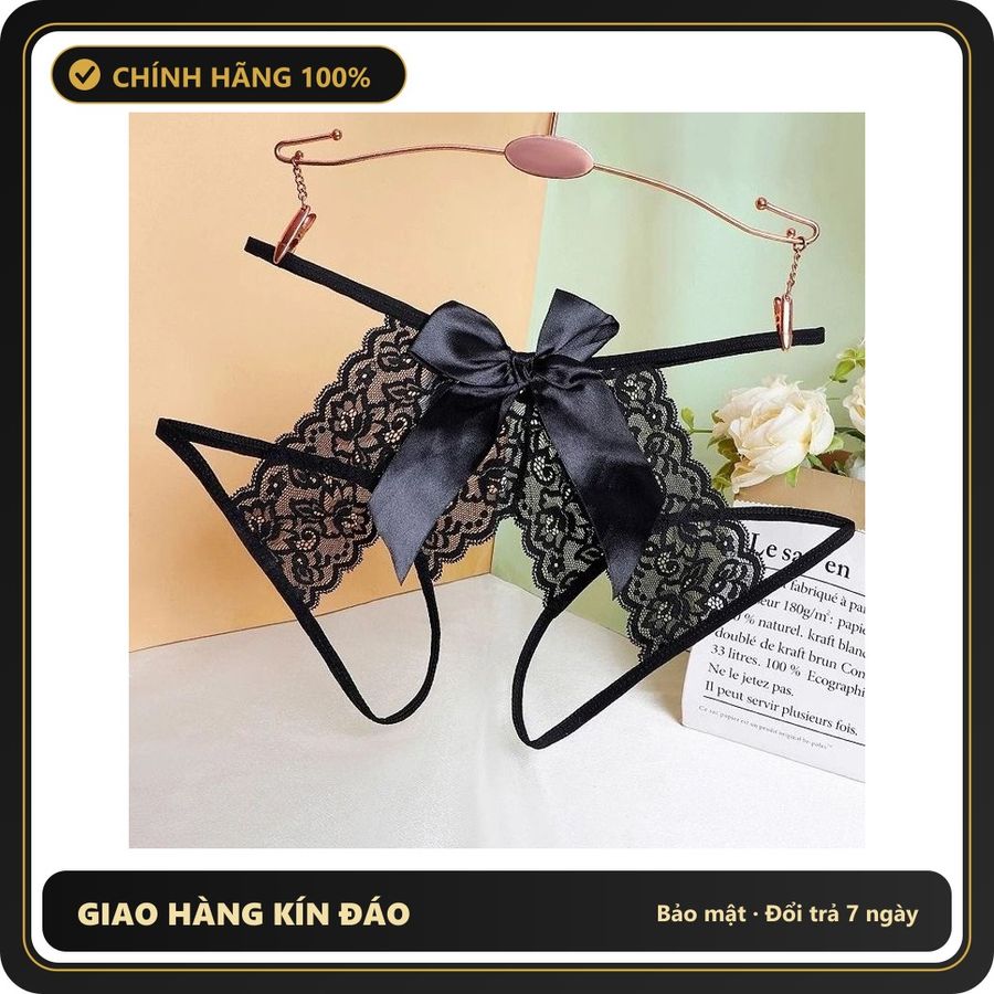 (Che Tên) Quần Lót Ren Hoa Xẻ Đáy Cạp Cao Sexy Gợi Cảm Chip Nữ Phối Nơ Khoét Đũng Hottie Quyến Rũ - T338 Đen Cao Cấp Bảo Đảm