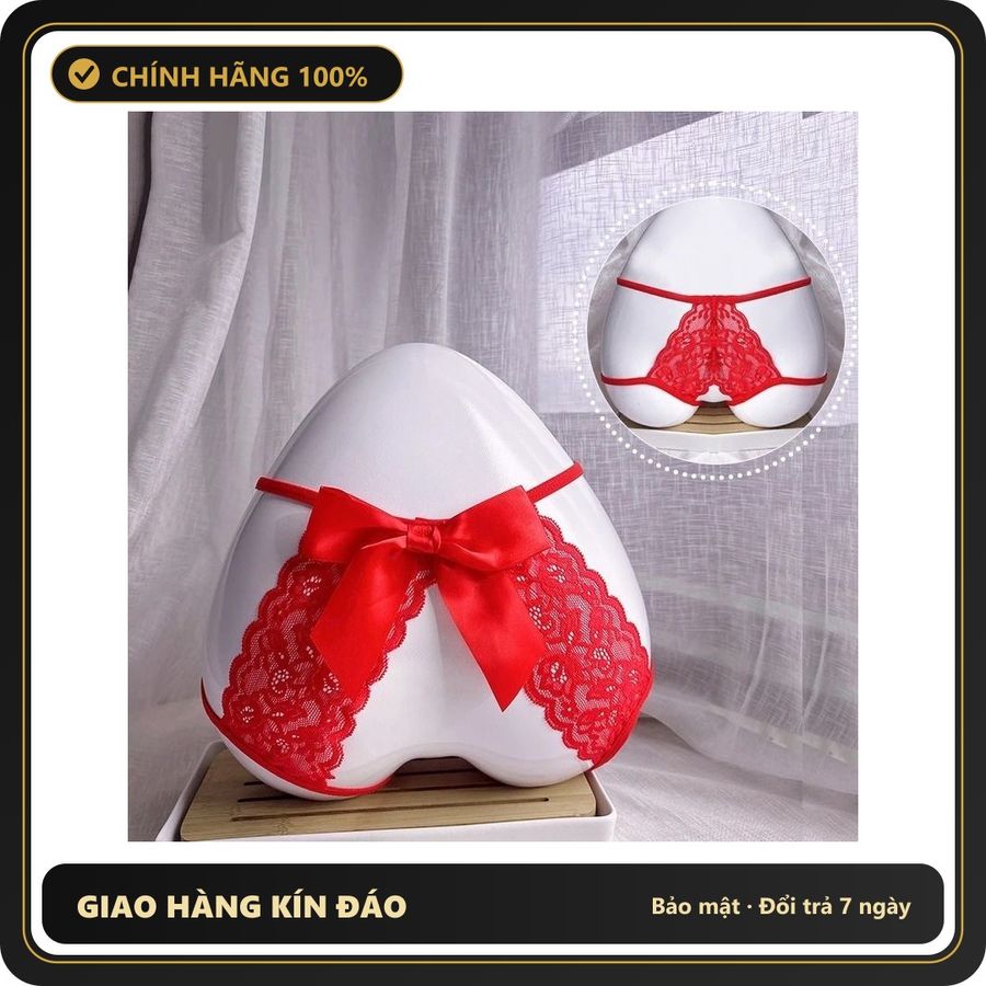 (Che Tên) Quần Lót Ren Hoa Xẻ Đáy Cạp Cao Phối Nơ Khoét Đũng Hottie - T338 Đỏ Hộp Trắng Kín