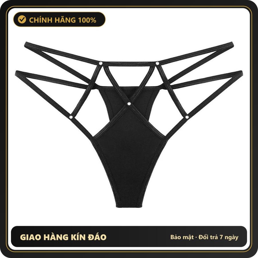 (Che Tên) Quần Lót Lọt Khe Sexy Lưng Cao Đính Hạt Quyến Rũ Hottie Quần Chip Nữ Cạp Chéo Thun Mềm Mịn Co Giãn Tốt - T353 Đen Cao Cấp Bảo Đảm