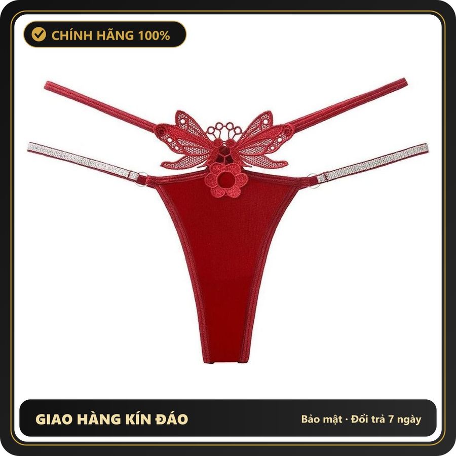 (Che Tên) Quần Lót Lọt Khe Sexy Thêu Hoa Bướm Quyến Rũ Quần Chip Nữ Cạp Chéo Phối Dây Lấp Lánh Thanh Lịch Gợi Cảm - T361 Đỏ Hộp Trắng Kín