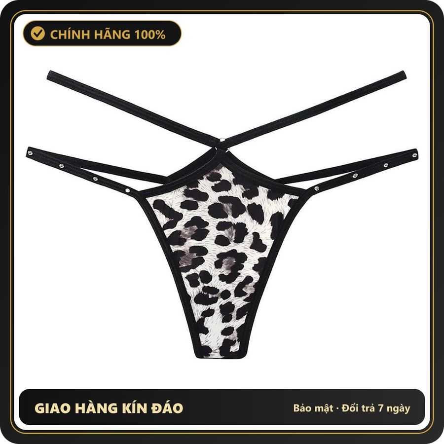 (Che Tên) Quần Lót Lọt Khe Sexy Dây Cạp Chéo Đính Đá Lấp Lánh Gợi Cảm Thanh Lịch Quần Chip Nữ Da Báo Quyến Rũ - T363 Đen Hộp Trắng Kín