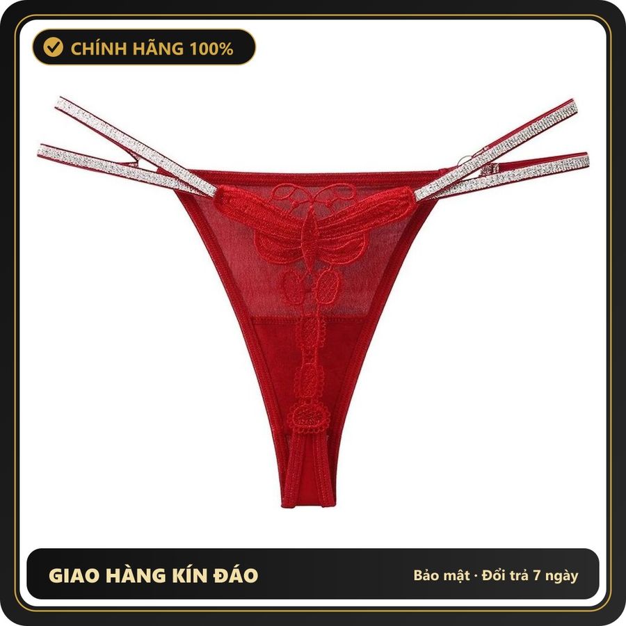 (Che Tên) Quần Lót Lọt Khe Sexy Họa Tiết Bướm Gợi Cảm Thanh Lịch Quần Chip Nữ Phối Dây Lấp Lánh Quyến Rũ Dễ Thương - T359 Đỏ Giao Nhanh Toàn Quốc