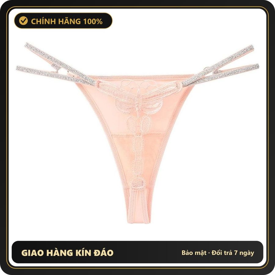 (Che Tên) Quần Lót Lọt Khe Sexy Họa Tiết Bướm Quần Chip Nữ Phối Dây Lấp Lánh – T359 Nude Chuẩn Auth