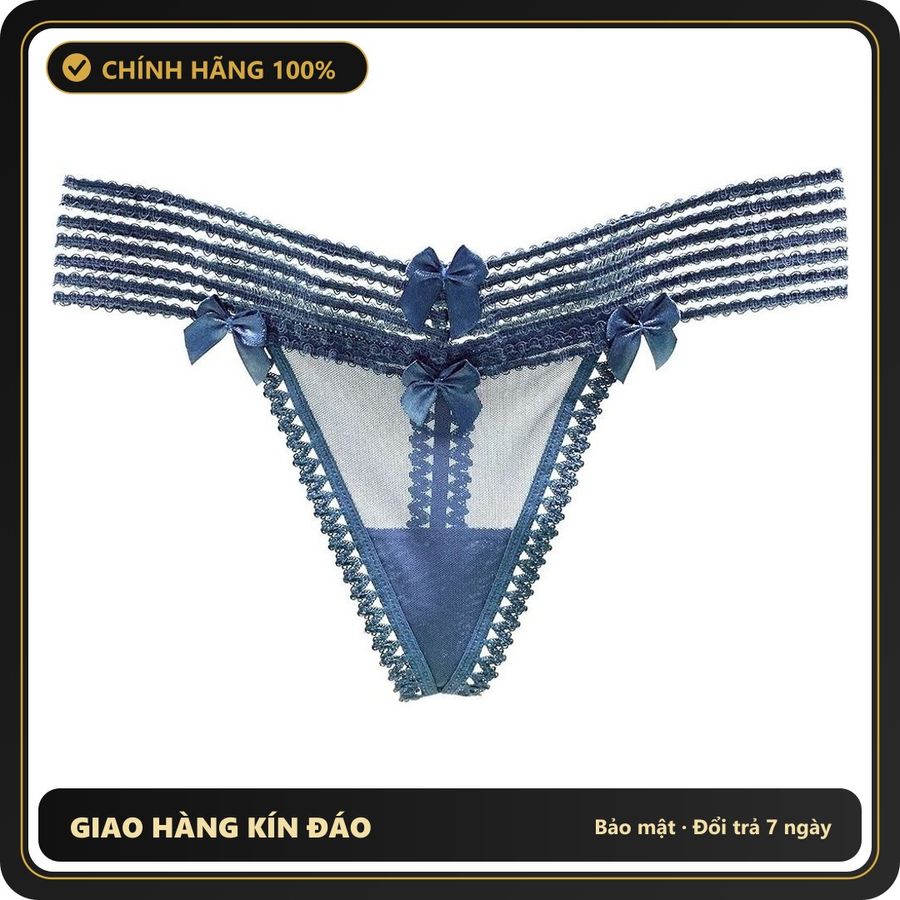 (Che Tên) Quần Lót Lọt Khe Sexy Thun Ren Xuyên Thấu Viền Sọc Gợi Cảm Dễ Thương Quần Sịp Nữ Phối Hoa Quyến Rũ - T354 Xanh Dương Giao Nhanh Toàn Quốc