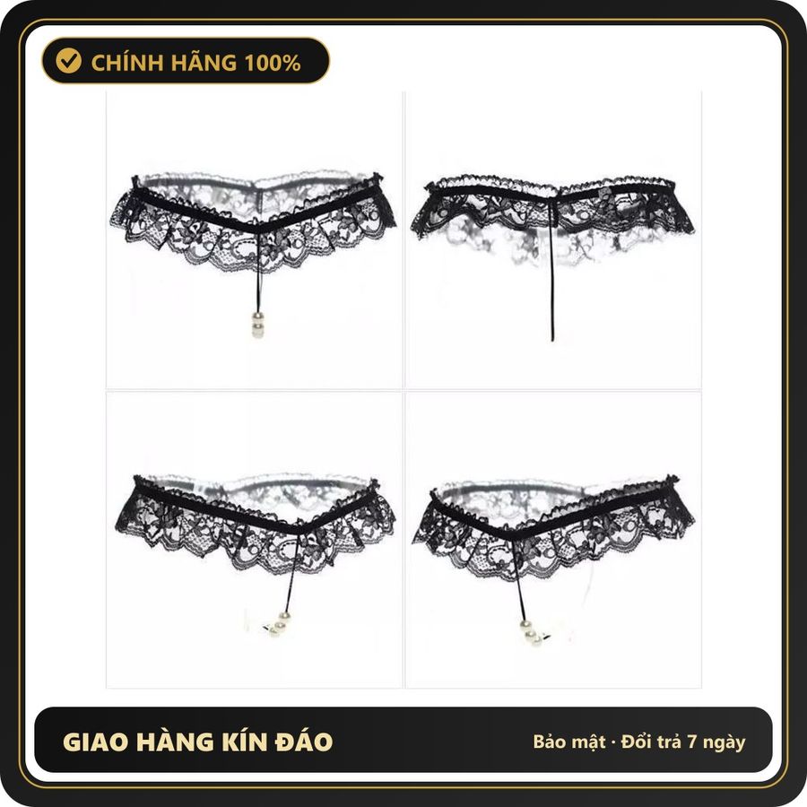(Che Tên) Quần Lót Lọt Khe Dây Đính Hạt Đen Đỏ Trắng Hồng Sexy Gợi Cảm Quần Chip Nữ Ren Xuyên Thấu Đáng Yêu - T301 Đen Chuẩn Auth