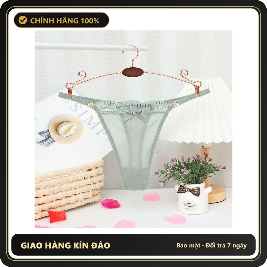 (Che Tên) Quần Lót Nữ Lọt Khe Cotton Phối Nơ - T318 Xanh Lá Hộp Trắng Kín