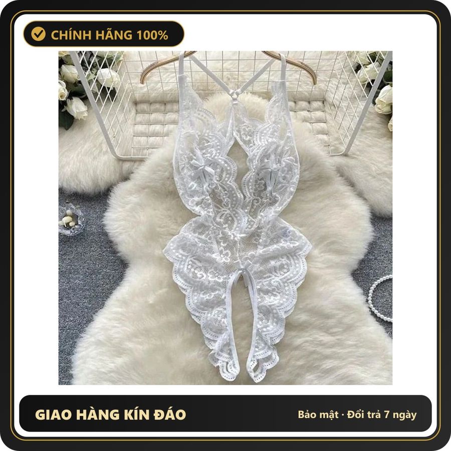 (Che Tên) Bodysuit Ren Hoa Xẻ Ngực Sexy Gợi Cảm Đồ Ngủ Liền Thân - N940 Trắng Chuẩn Auth