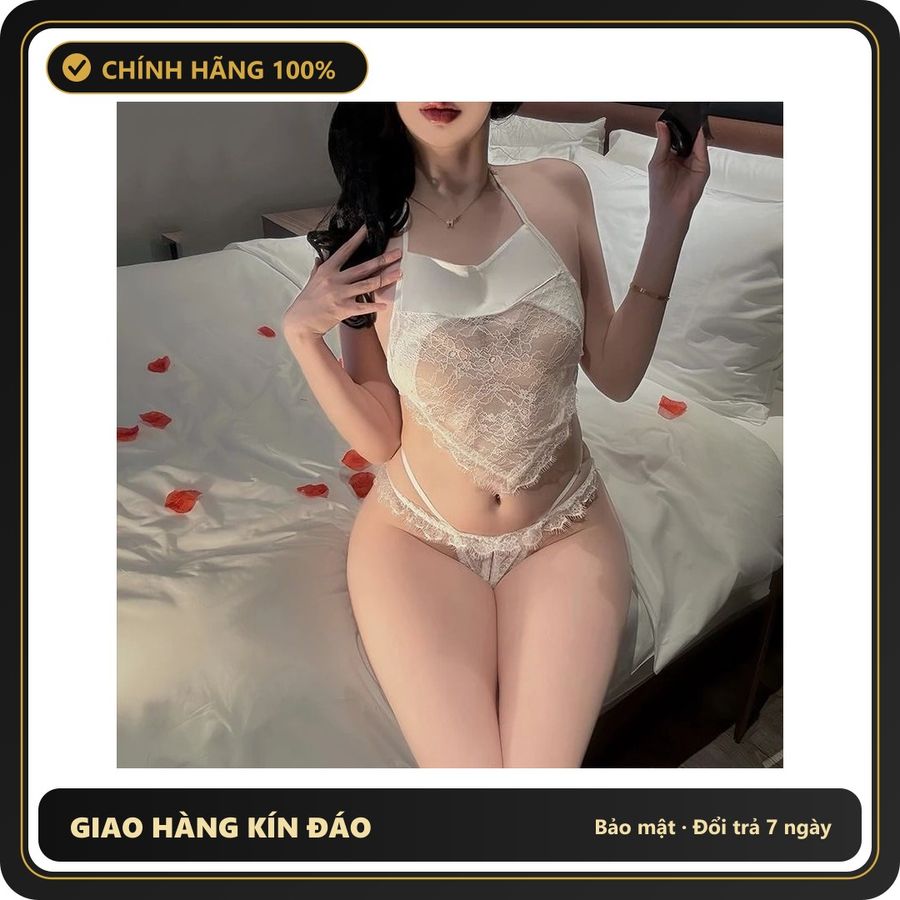 (Che Tên) Bộ Đồ Lót Yếm Lụa Xuyên Thấu Ren Gợi Cảm Xinh Xắn – N296 Trắng Hỗ Trợ 24/7