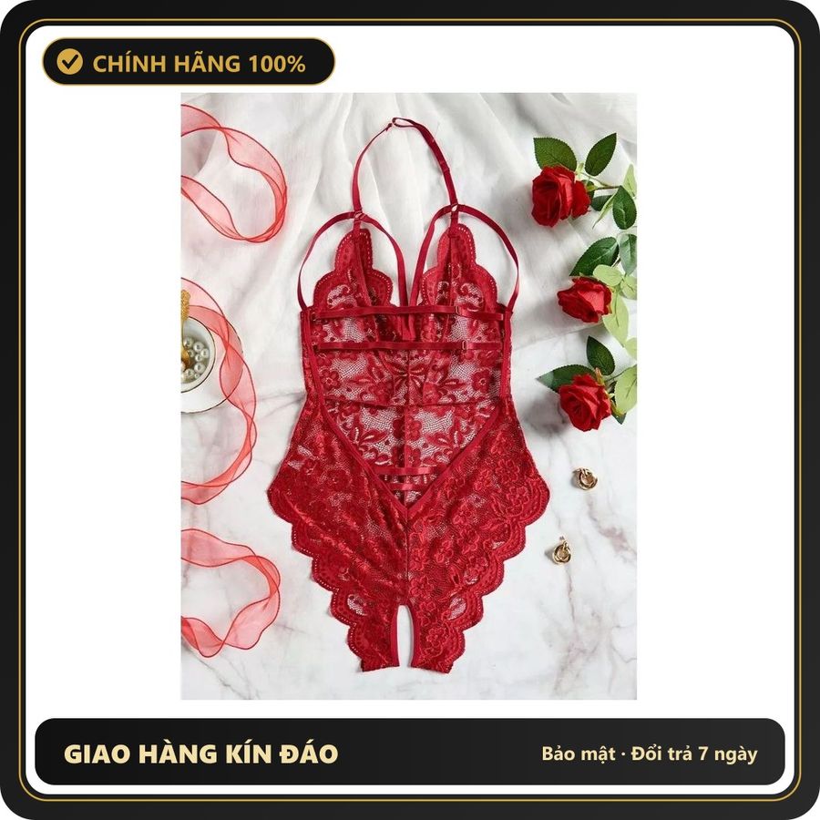 (Che Tên) Bodysuits Đồ Lót Liền Thân Xẻ Đáy Ren Hoa Sexy Quyến Rũ Áo Ngủ 1 Mảnh Phối Dây Ngực Gợi Cảm - N906 Đỏ Cao Cấp Bảo Đảm