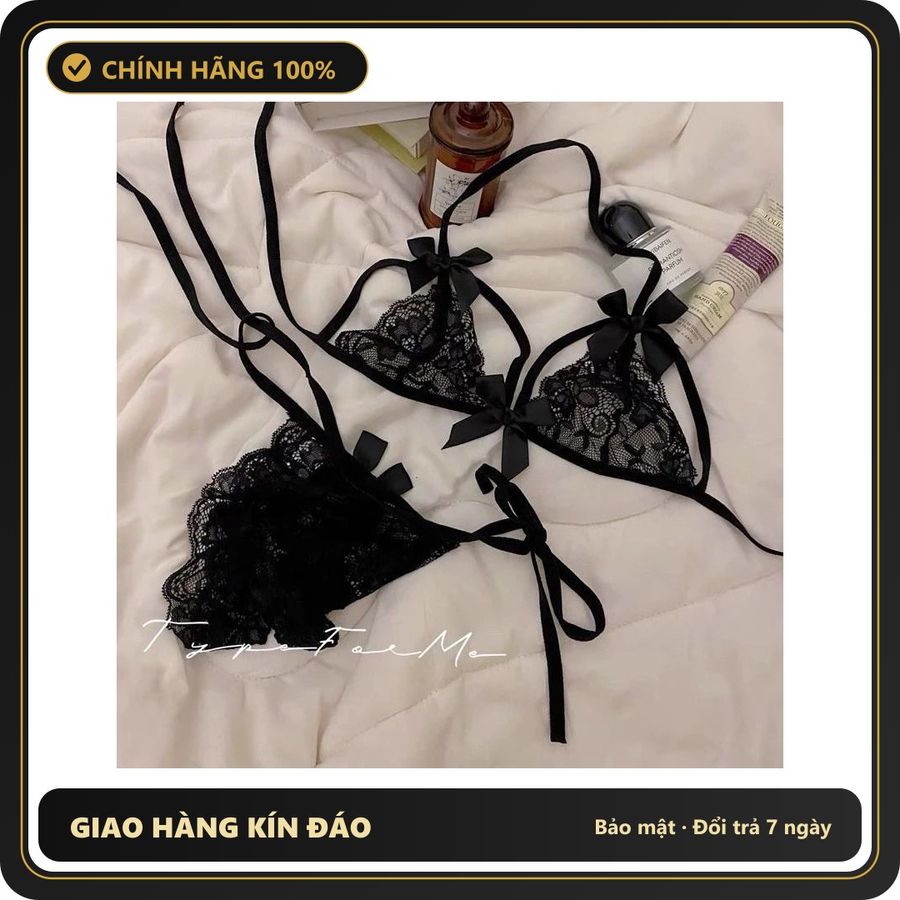 (Che Tên) Đồ Lót Sexy Ren Hoa Xuyên Thấu Gợi Cảm Cột Dây Quyến Rũ - T350 Đen Bảo Mật Tuyệt Đối