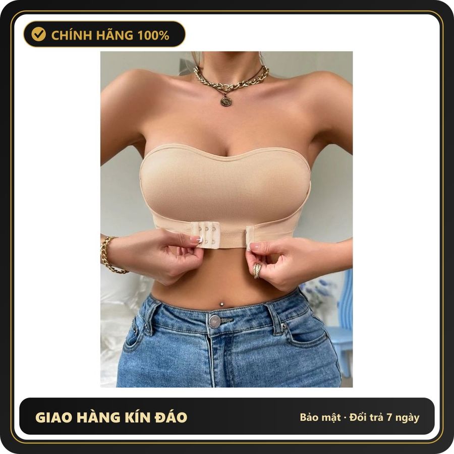 (Che Tên) Áo Ngực Nữ Không Dây Chống Tuột Cotton Gân Mềm Mại Áo Lót Cài Trước Cúp Ngang Ôm Gọn Tinh Tế - T367 Nude Hỗ Trợ 24/7