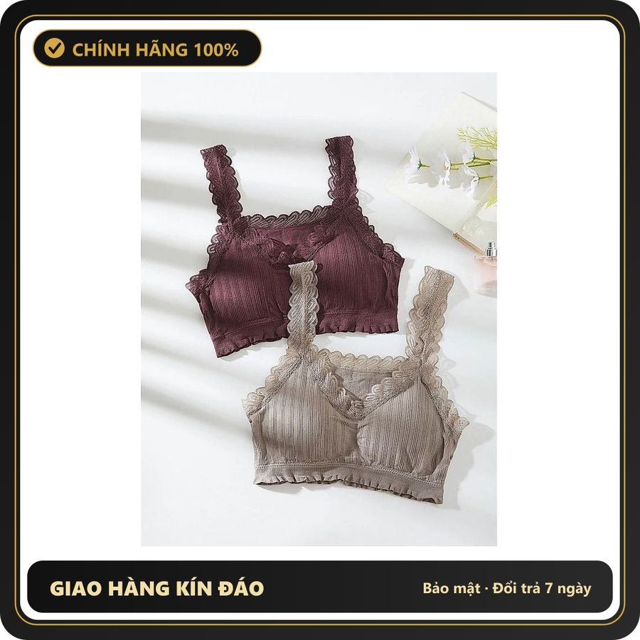 (Che Tên) Áo Lót Bra Cotton Gân Phối Ren Xẻ Ngực Xinh Gợi Cảm Áo Yếm Không Gọng Tập Gym Yoga Mềm Mại Tinh Tế - T369 Hộp Trắng Kín
