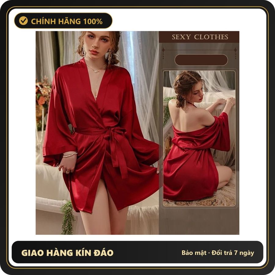(Che Tên) Áo Choàng Ngủ Lụa Tay Dài Cao Cấp Sang Trọng Áo Khoác Ngoài Nữ Kèm Dây Cột Sexy Gợi Cảm - N191 Đỏ Bảo Mật Tuyệt Đối