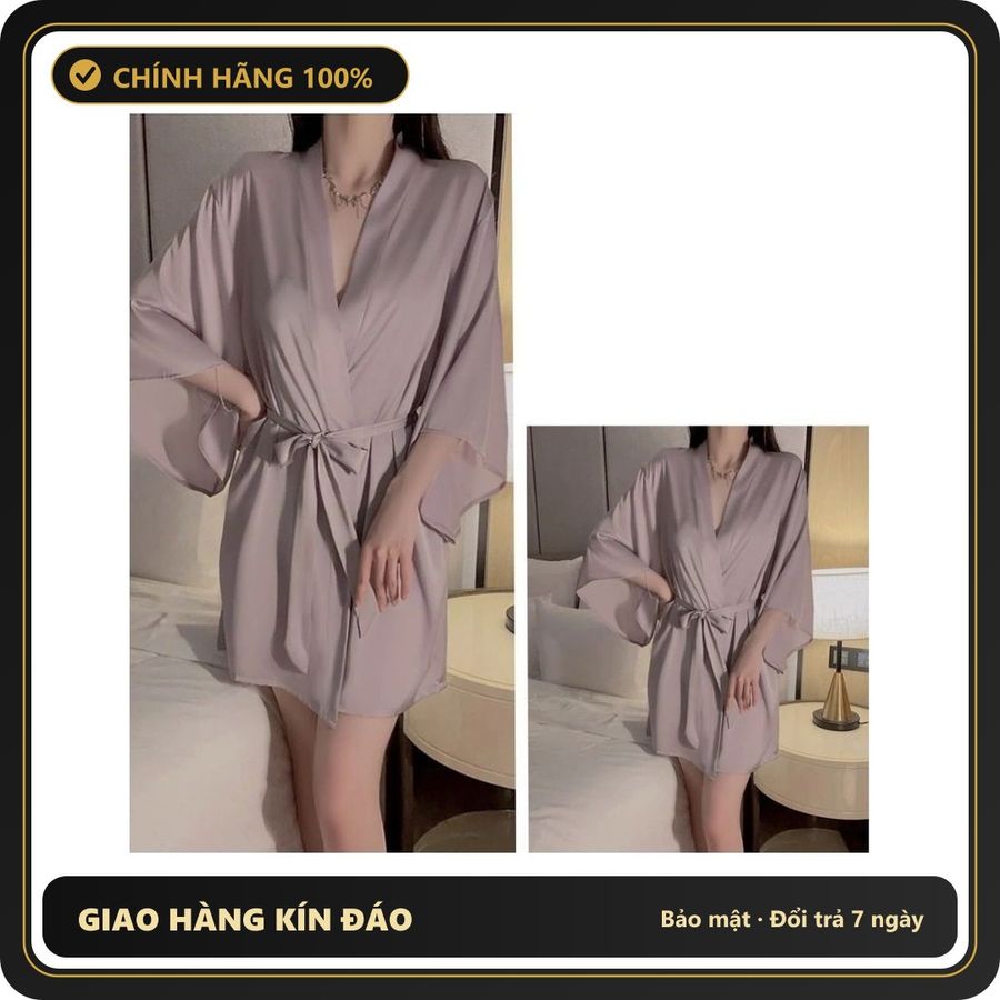 (Che Tên) Áo Choàng Ngủ Lụa Tay Dài Cao Cấp Sang Trọng Áo Khoác Ngoài Nữ Kèm Dây Cột Sexy Gợi Cảm - N191 Tím Hộp Trắng Kín