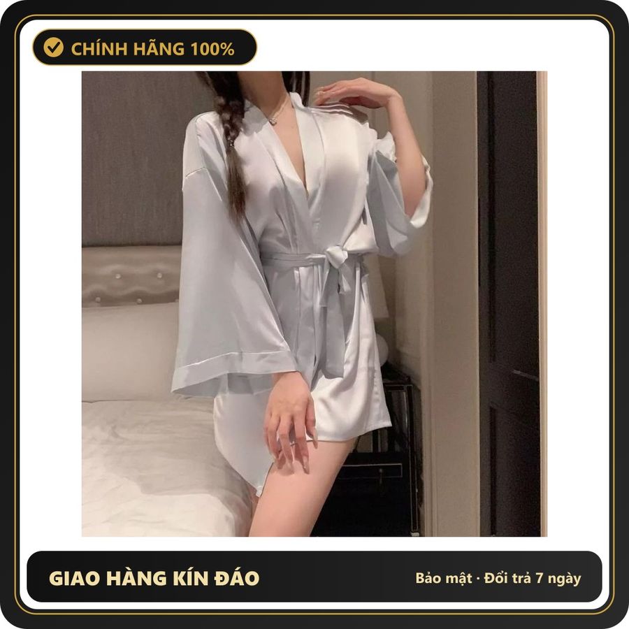 (Che Tên) Áo Choàng Ngủ Lụa Tay Dài Cao Cấp Sang Trọng Áo Khoác Ngoài Nữ Kèm Dây Cột Sexy Gợi Cảm - N191 Xanh Lam Giao Nhanh Toàn Quốc