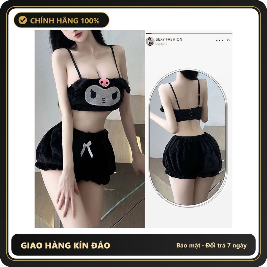 (Che Tên) Bộ Đồ Ngủ Bé Thỏ Bông Dễ Thương Gợi Cảm Set Cosplay Cinnamoroll Mặc Nhà 3 Màu Siêu Sexy Đáng Yêu - N187 Đen Giao Nhanh Toàn Quốc