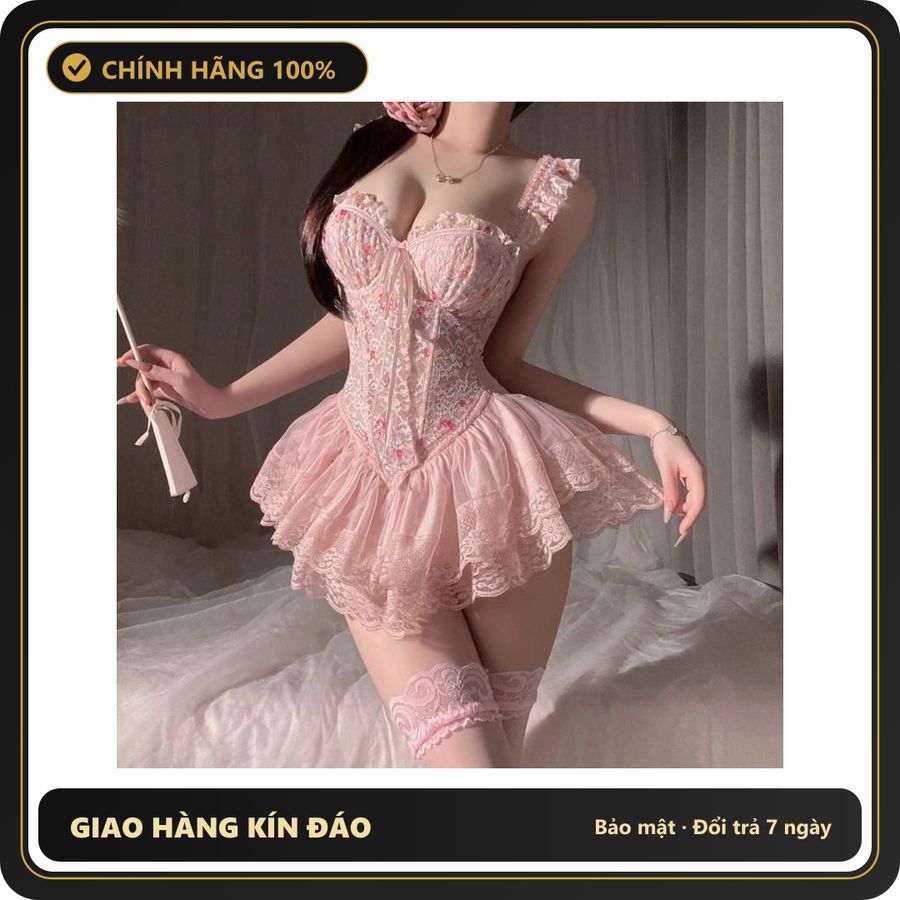 (Che Tên) Váy Ngủ Sexy Cánh Tiên Ren Hoa Có Gọng Kèm Garter Nịt Tất Gợi Cảm Sang Chảnh Áo Corset Định Hình Dáng Xoè Quyến Rũ - N820 Hồng Hỗ Trợ 24/7