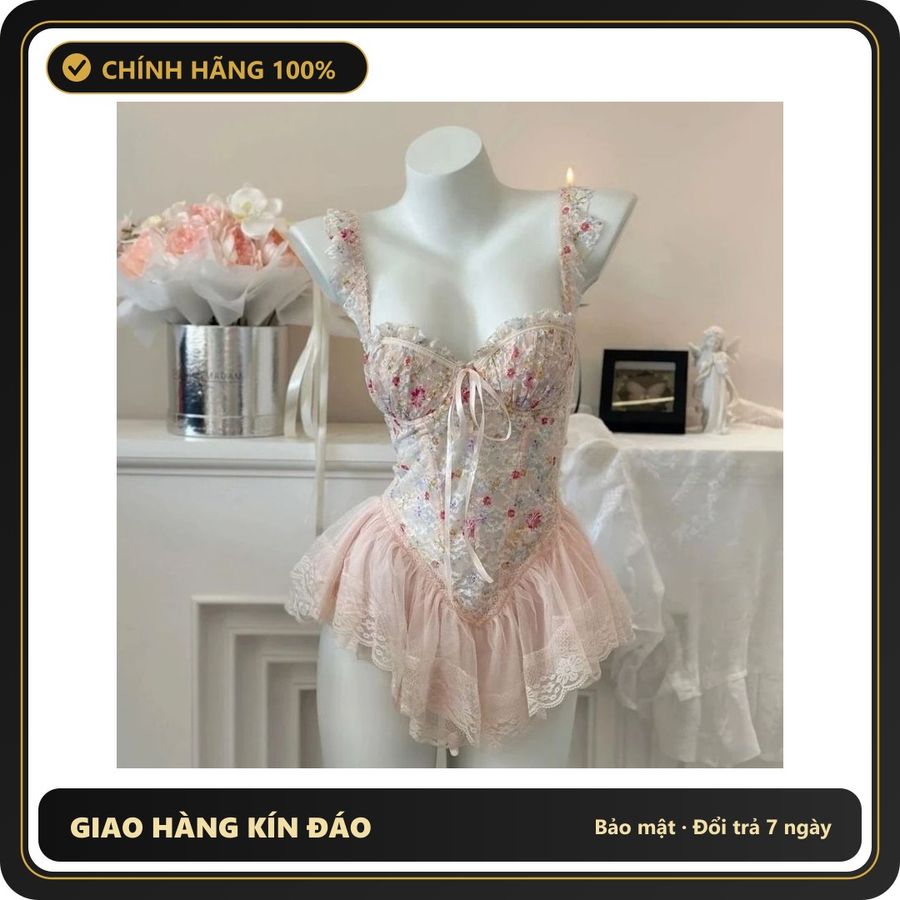 (Che Tên) Váy Ngủ Sexy Cánh Tiên Ren Hoa Có Gọng Kèm Garter Nịt Tất Áo Corset Định Hình- N820 Trắng Cao Cấp Bảo Đảm