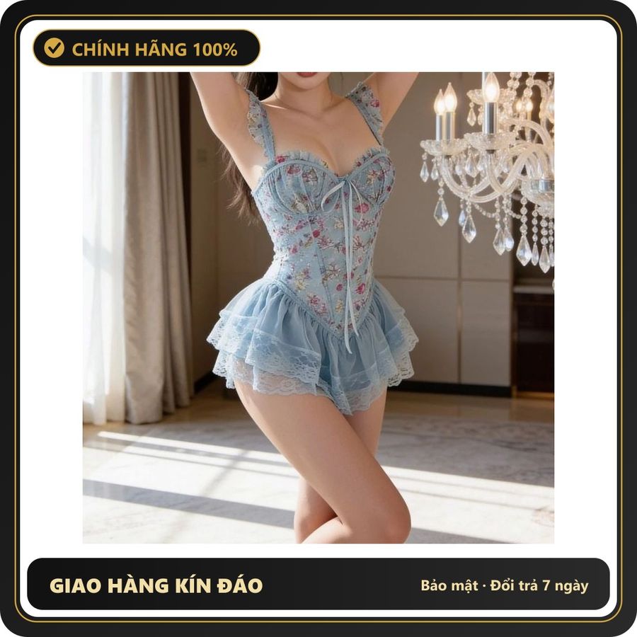 (Che Tên) Váy Ngủ Sexy Cánh Tiên Ren Hoa Có Gọng Kèm Garter Nịt Tất Gợi Cảm Sang Chảnh- N820 Xanh Cao Cấp Bảo Đảm