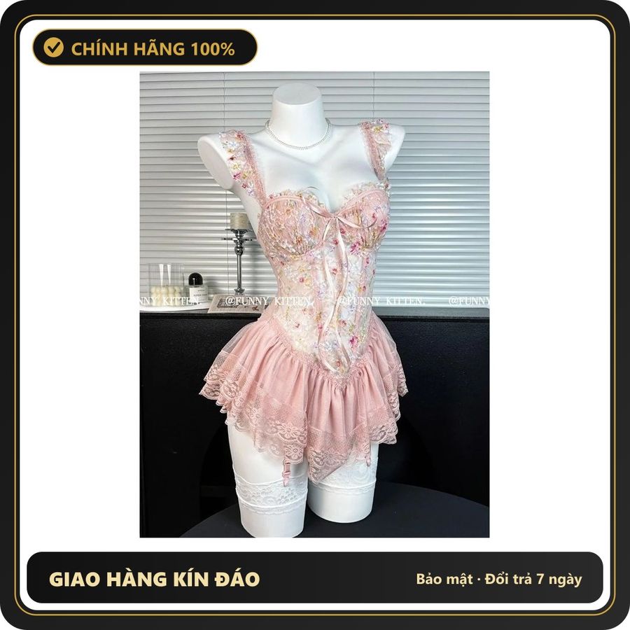(Che Tên) Váy Ngủ Sexy Cánh Tiên Ren Hoa Có Gọng Kèm Garter Nịt Tất - N820 Hồng Nhạt Hỗ Trợ 24/7