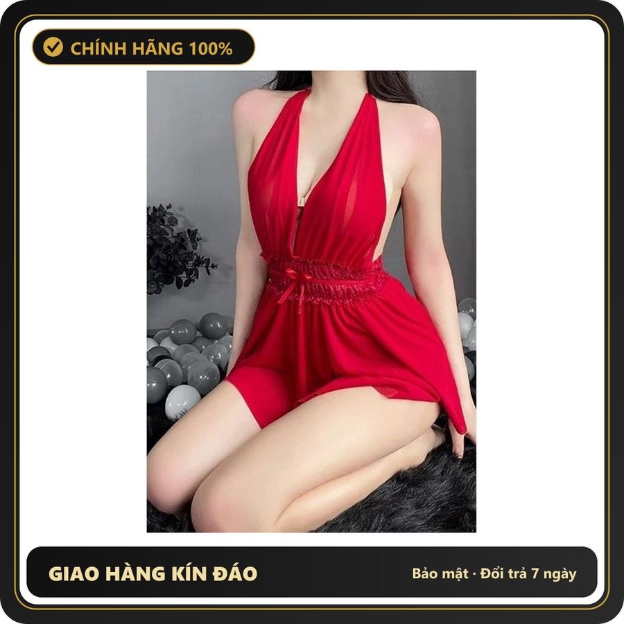 (Che Tên) Váy Ngủ Sexy Ren Xuyên Thấu Cổ Yếm Gợi Cảm Đáng Yêu Đầm Tiểu Thư Mặc Nhà Quyến Rũ Dễ Thương - N128 Đỏ Giao Nhanh Toàn Quốc