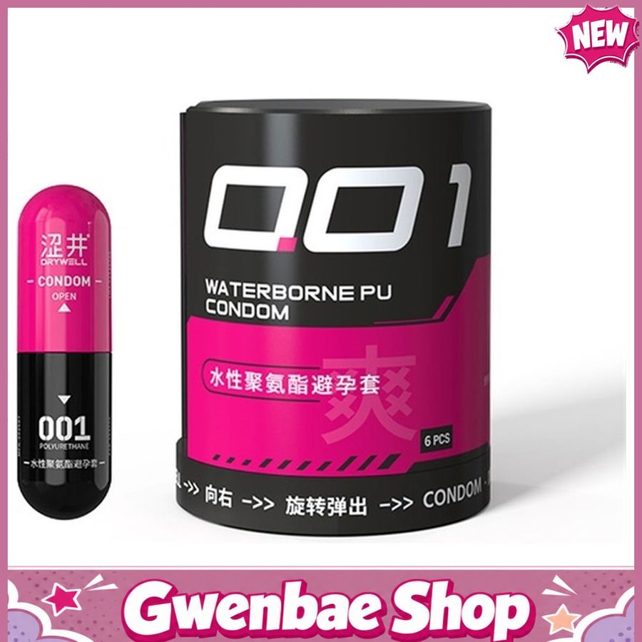 Bao cao su siêu mỏng DryWell PU 001 Numbness Orgasm (Đen) - Hộp 6 cái - Gwen Shop Chính Hãng