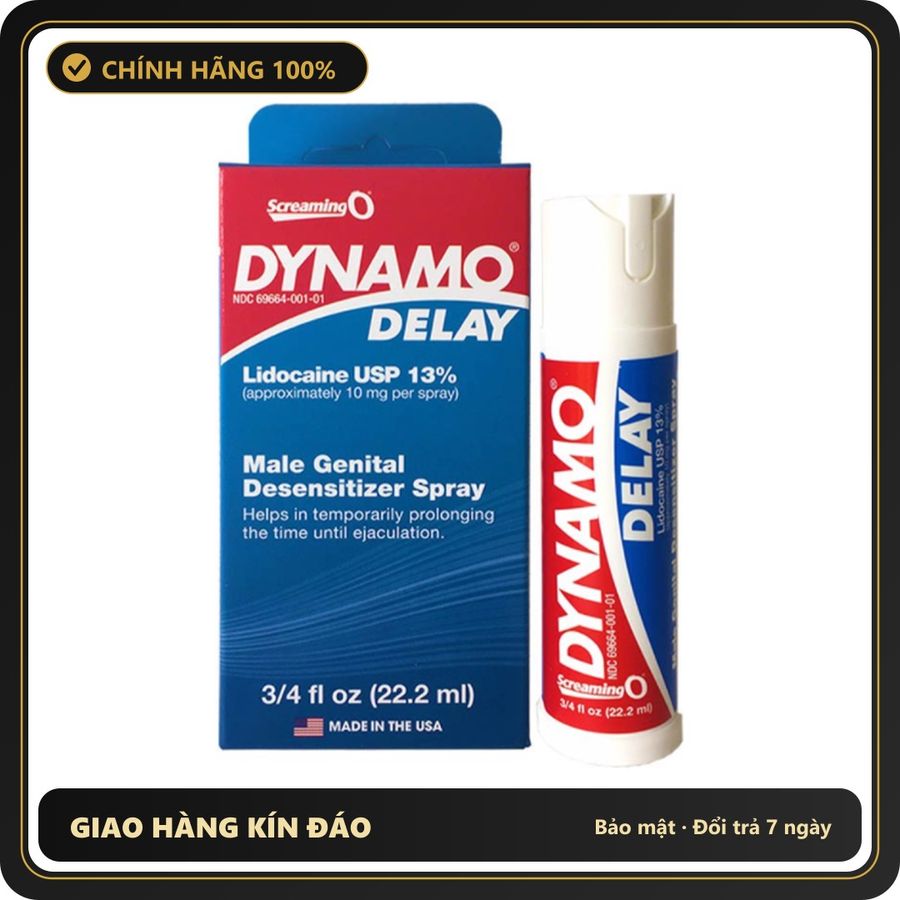 (Che Tên) Xịt Dynamo Delay Spray Chính Hãng Kéo Dài Thời gian Hộp Trắng Kín