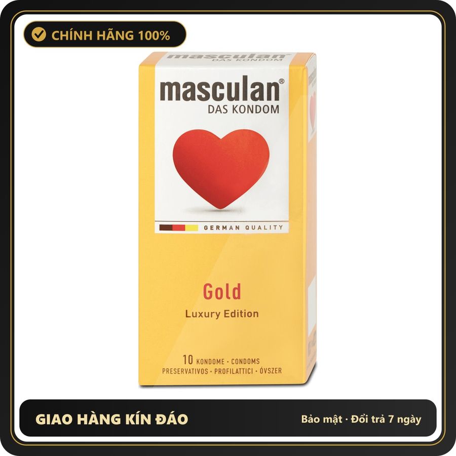 (Che Tên) Bao Cao Su Đức Mỏng Trơn Hương Vani Masculan Gold H10 Cao Cấp Bảo Đảm