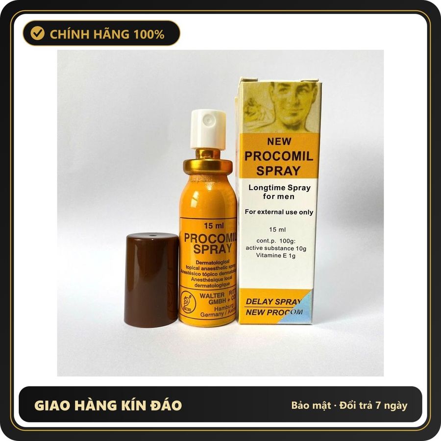 (Che Tên) Xịt Hỗ Trợ Lâu Ra Procomil Delay Spray 15ml Hộp Trắng Kín
