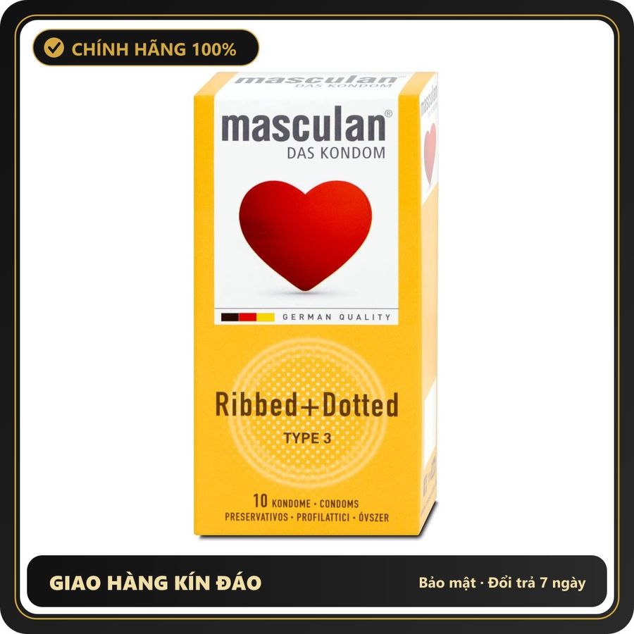 (Che Tên) Bao cao su có gai Masculan Ribbed Dotted Hộp 10 chiếc Cao Cấp Bảo Đảm