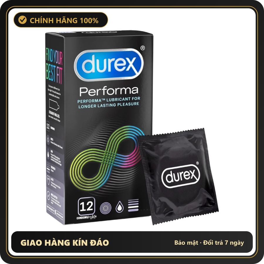 (Che Tên) Bao Cao Su Chống Xuất Tinh Sớm Durex Performa (Hộp 12 cái) Giao Nhanh Toàn Quốc
