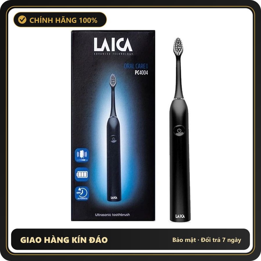 (Che Tên) Bàn Chải Điện Laica PC4004 Chính Hãng - Hiệu Suất Cao 41000 Xung/Phút, Chống Nước IPX7, Dành Cho Người Niềng Răng Hỗ Trợ 24/7