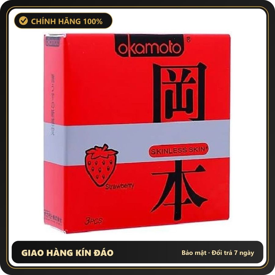 (Che Tên) Combo 2 Hộp Bao Cao Su Okamoto Hương Dâu Siêu Mỏng H3 Bảo Mật Tuyệt Đối