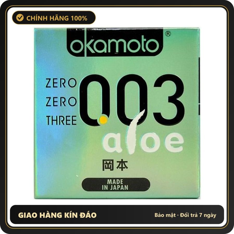 (Che Tên) Bao Cao Su Okamoto 0.03 Aloe Tinh Chất Lô Hội Nhật Bản Cao Cấp Bảo Đảm