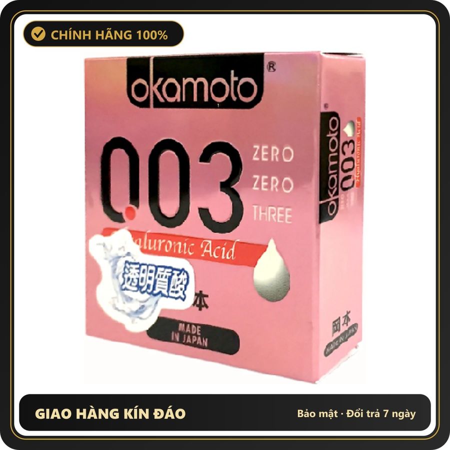 (Che Tên) BCS Okamoto 0.03 Hyaluronic Acid Siêu Mỏng Hộp 3 Chiếc Cao Cấp Bảo Đảm