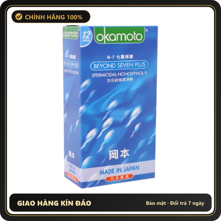 (Che Tên) Bao Cao Su Size Lớn Okamoto Beyond Seven Plus Mỏng Trơn Cao Cấp Bảo Đảm