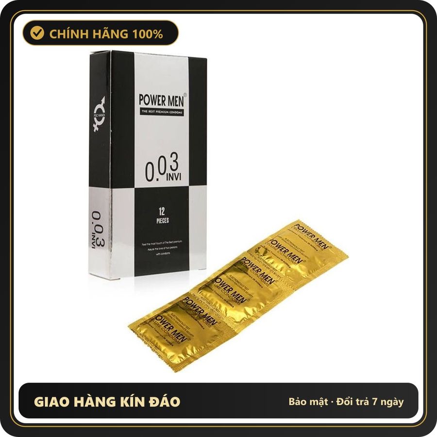 (Che Tên) Bao cao su siêu mỏng Power Men 0.03 Invi Chính Hãng Cao Cấp Bảo Đảm