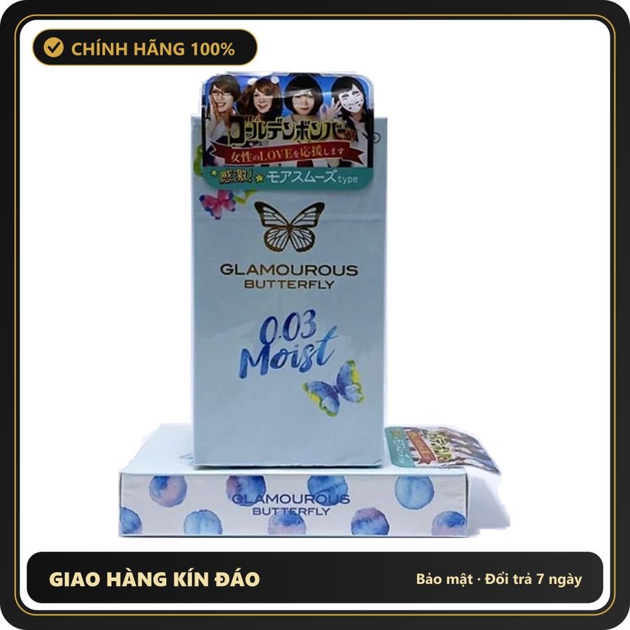 (Che Tên) Bao Cao Su 0.03 Siêu Mỏng Của Nhật Jex Glamourous Butterfly Moist Hộp Trắng Kín