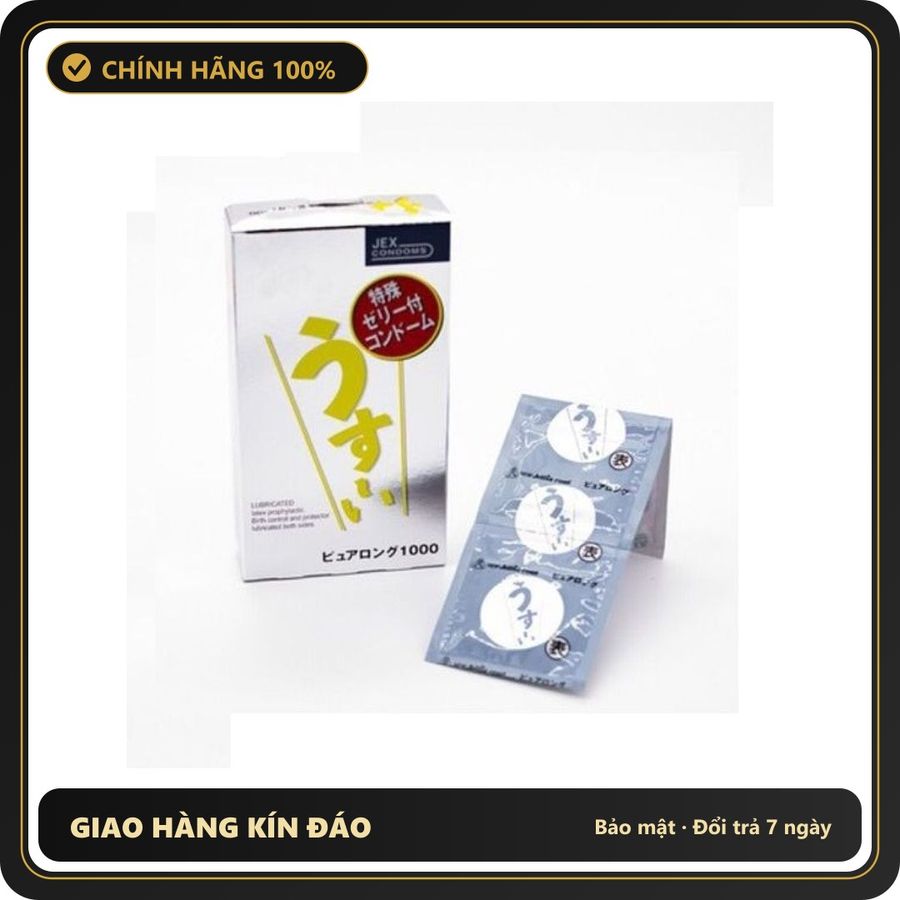 (Che Tên) Bao Cao Su Jex Usui Pure Long Nhật Bản H12 Hộp Trắng Kín