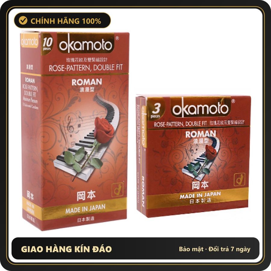 (Che Tên) Bao Cao Su Gân Gai Vân Hoa Hồng Okamoto Roman Nhật Bản Hỗ Trợ 24/7