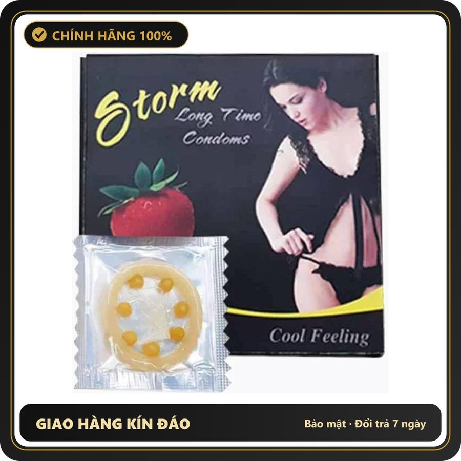 (Che Tên) Bao Cao Su Storm 7 Bi Lớn Hương Dâu - Lốc 10 Chiếc - Hàng Mới Về