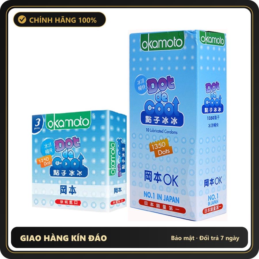 (Che Tên) Bao Cao Su Hương Bạc Hà Có Gai Của Nhật Okamoto Dot De Cool Hộp Trắng Kín