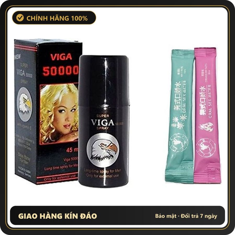 (Che Tên) Xịt Super Viga 50000 Chính Hãng Kèm Nước Tình Yêu Oral Water Chuẩn Auth