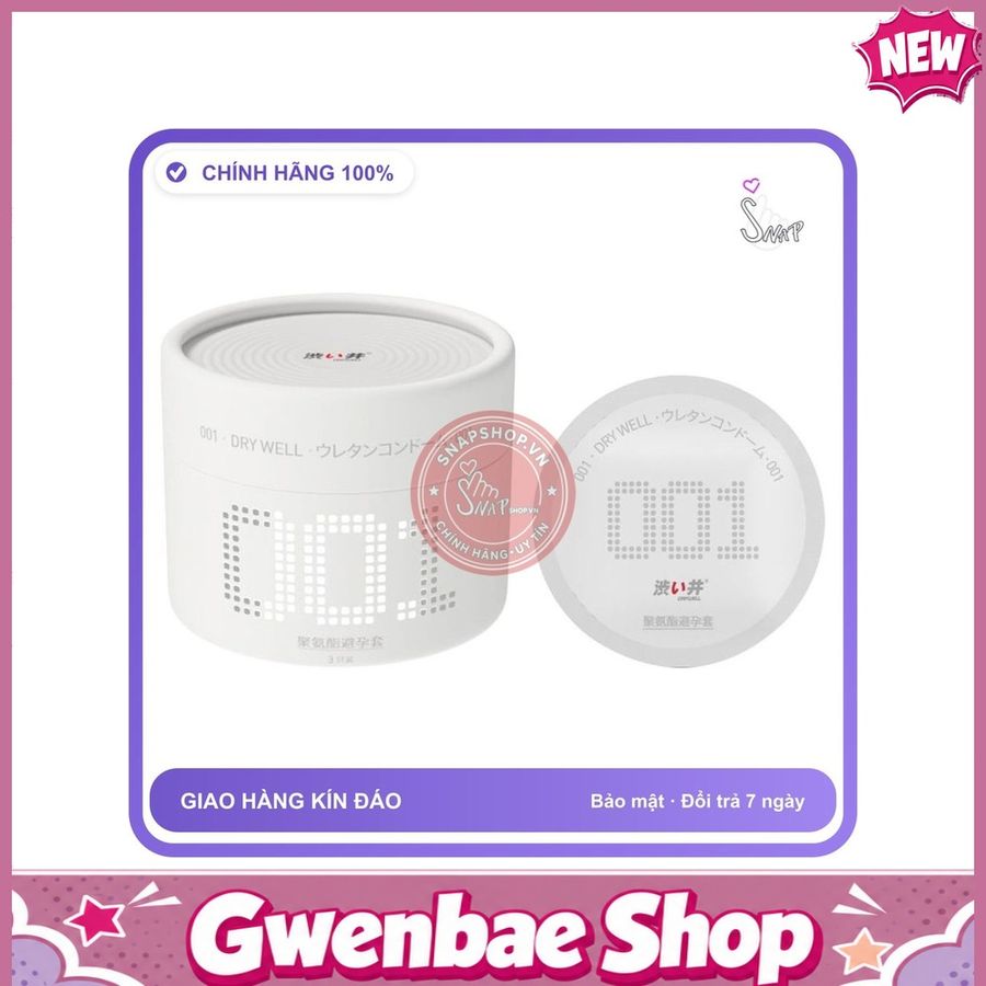 Bao cao su DryWell Super Thin PU 001 siêu mỏng - Hộp 3 cái Chính Hãng - Gwen Shop Chính Hãng